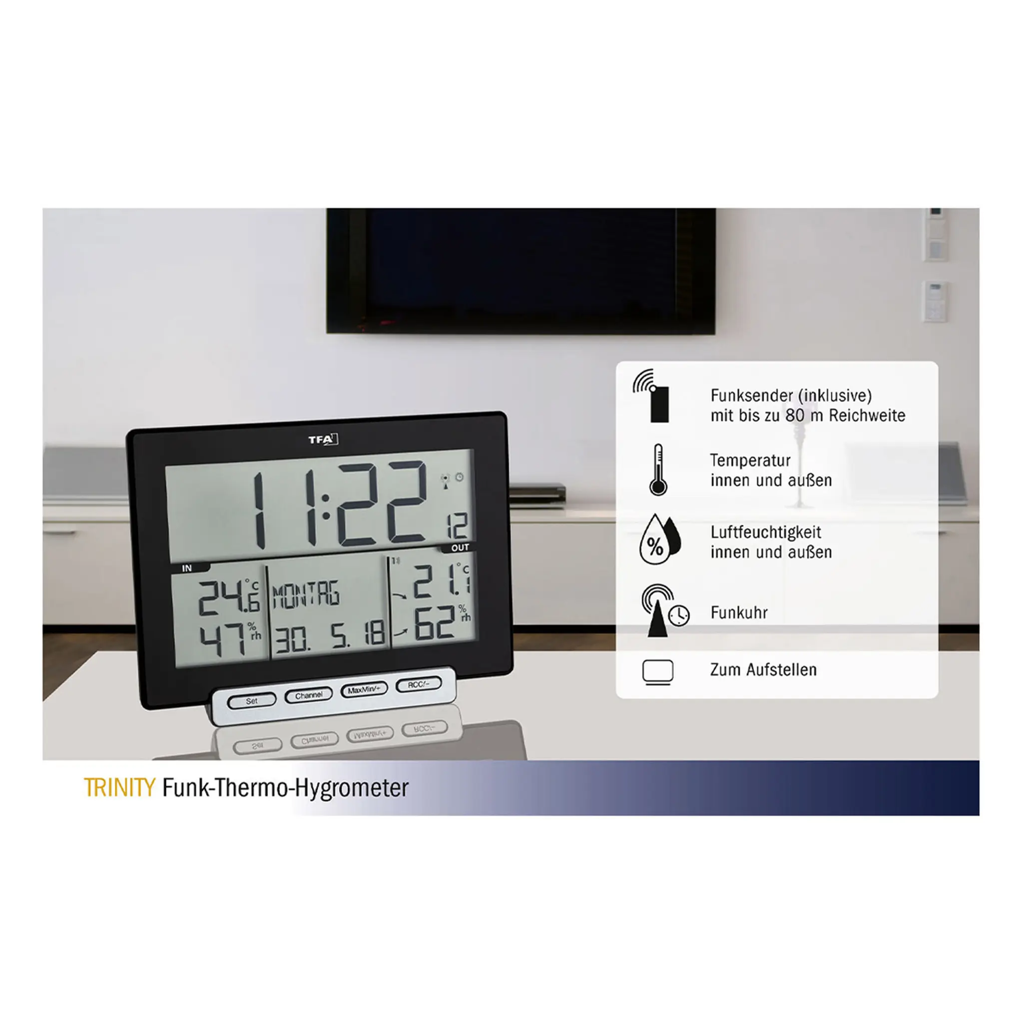 Funk Max/Min Thermo-Hygrometer-TFA Trinity inklusive Sender-Alles auf einen Blick