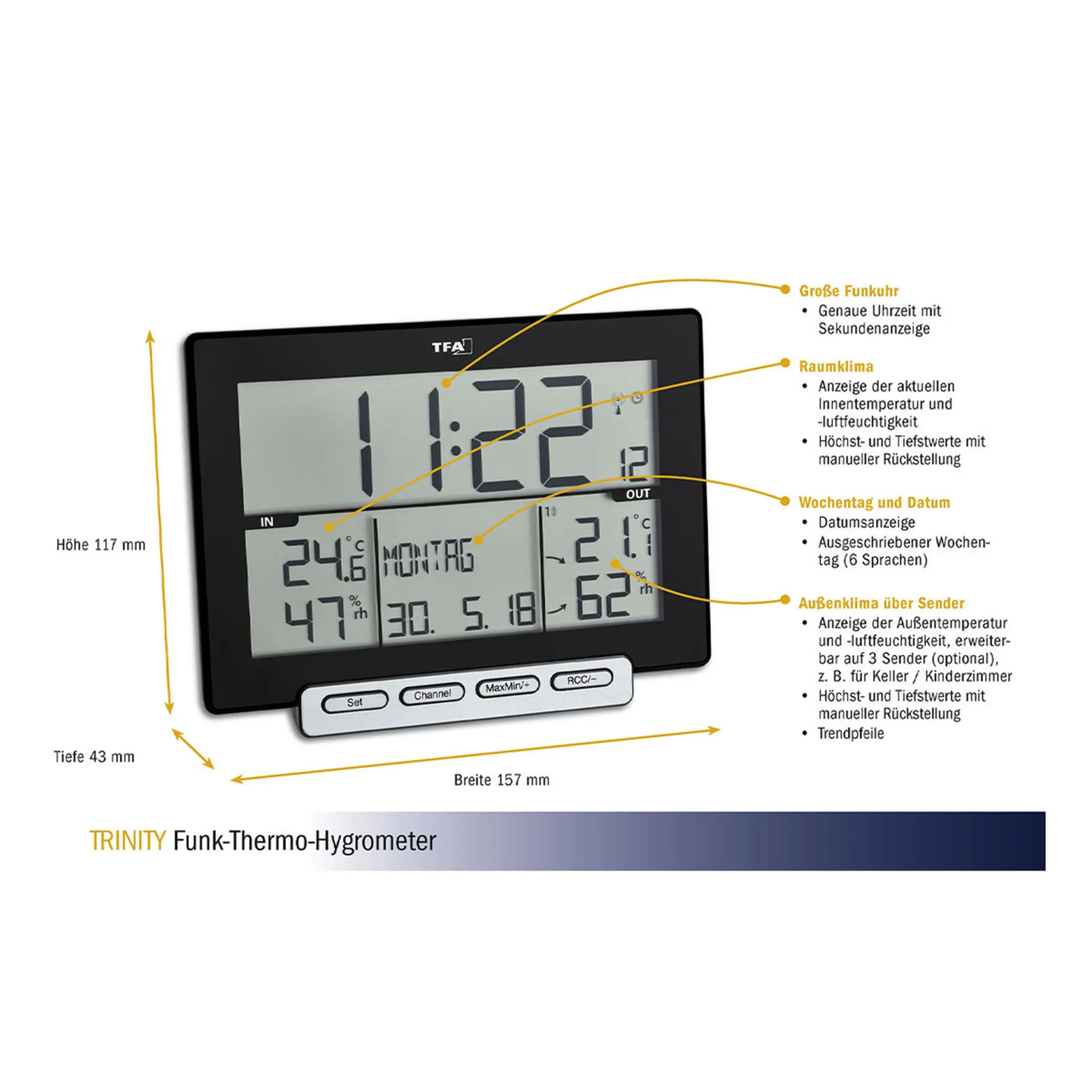 Funk Max/Min Thermo-Hygrometer-TFA Trinity inklusive Sender-Details der Anzeigen